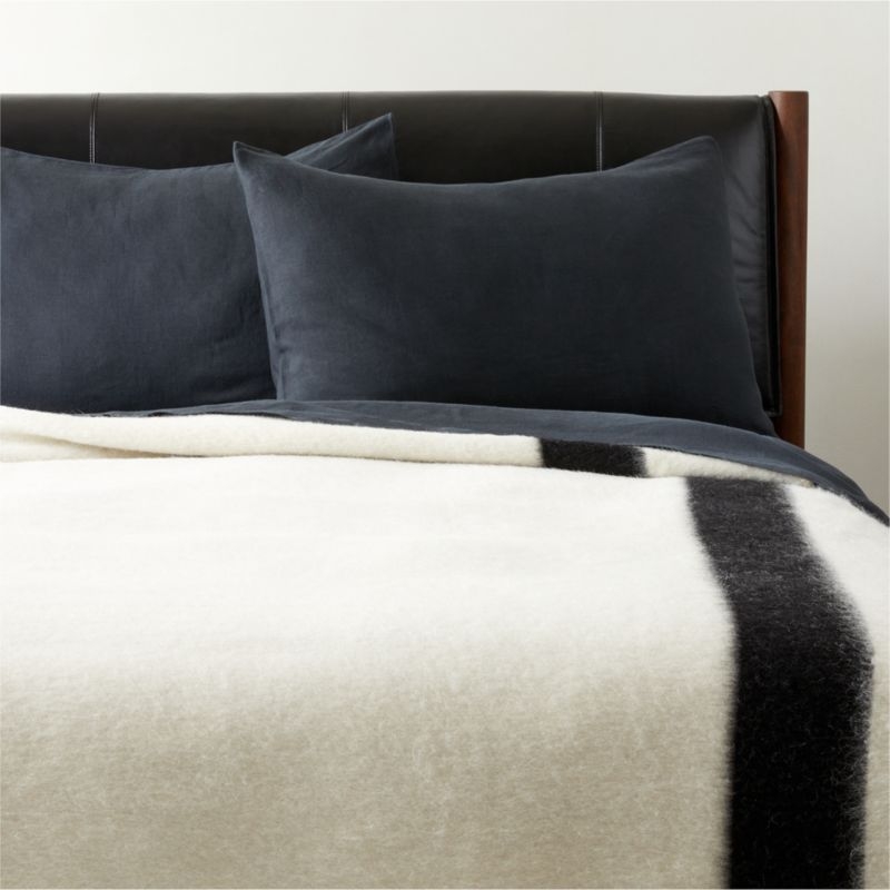 Siempre Ivory and Black Stripe Alpaca Full/Queen Blanket - Image 1