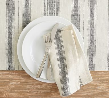 French Striped Organic Cotton Napkins, Set of 4 - Charcoal/Flax - Image 2