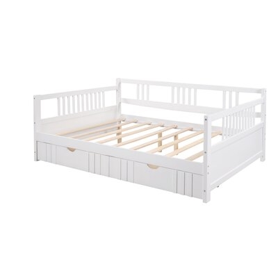 Full Size Daybed Frame With 2 Drawers, Sofa Bed For Bedroom Living Room, Wood Low Platform Bed With Storage Drawers, Bedroom Furniture For Kids Teens Guests - Image 0
