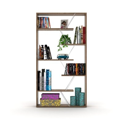 George Oliver Whipe Bookcase For Living Room, Modern Bookshelf - Easy Assembly Display Rack And Storage - Free Standing Storage Display Shelves For Home, Office, Mid Century Modern Bookshelf – White, Chrome - Image 0