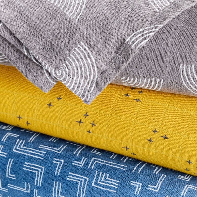 Blue Modern Organic Baby Swaddle Blankets, Set of 3 - Image 1