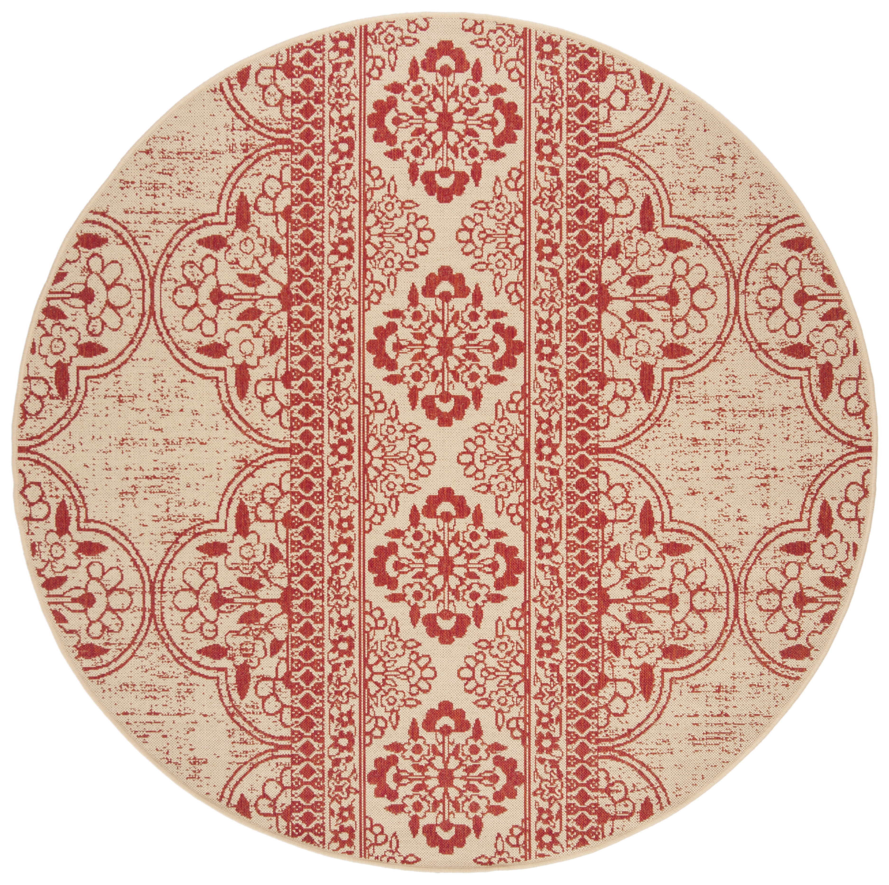 Arlo Home Indoor/Outdoor Woven Area Rug, LND174Q, Red/Cream,  6' 7" X 6' 7" Round - Image 0