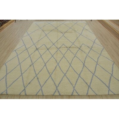 One-of-a-Kind Gallison Hand-Knotted Beige/Blue 9'1" x 11'9" Wool Area Rug - Image 0