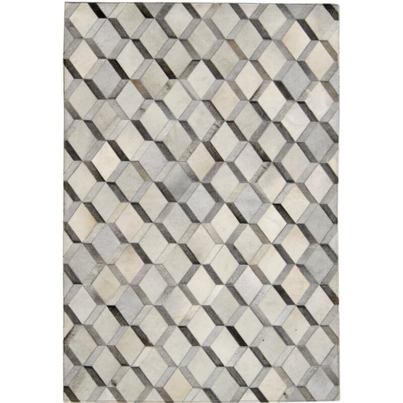 Madisons Inc Geometric Handmade Cowhide Gray/Cream Area Rug Rug Size: Rectangle 4' x 6' - Image 0