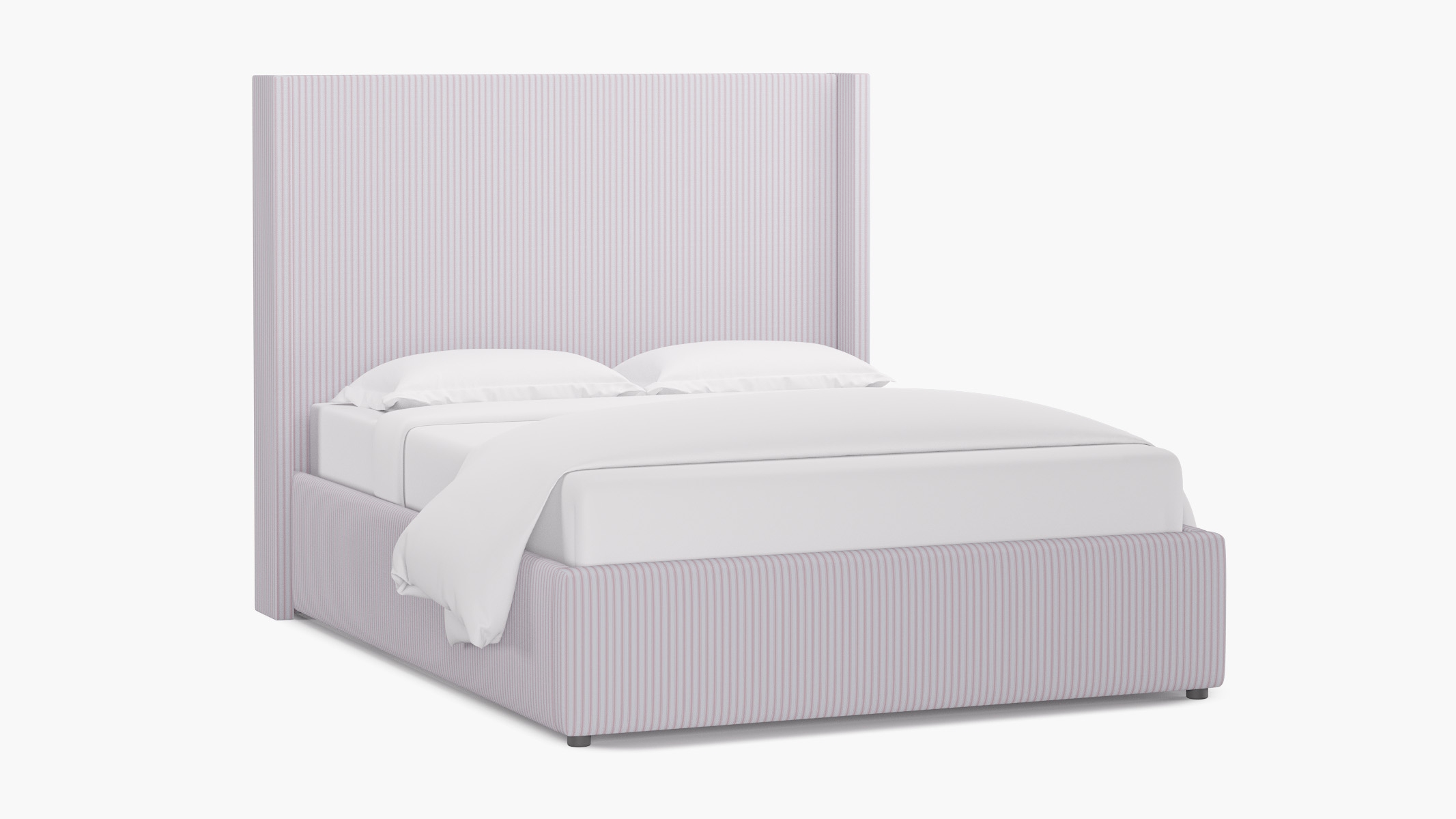Modern Wingback Bed, Pink Classic Ticking Stripe, Twin - Image 1