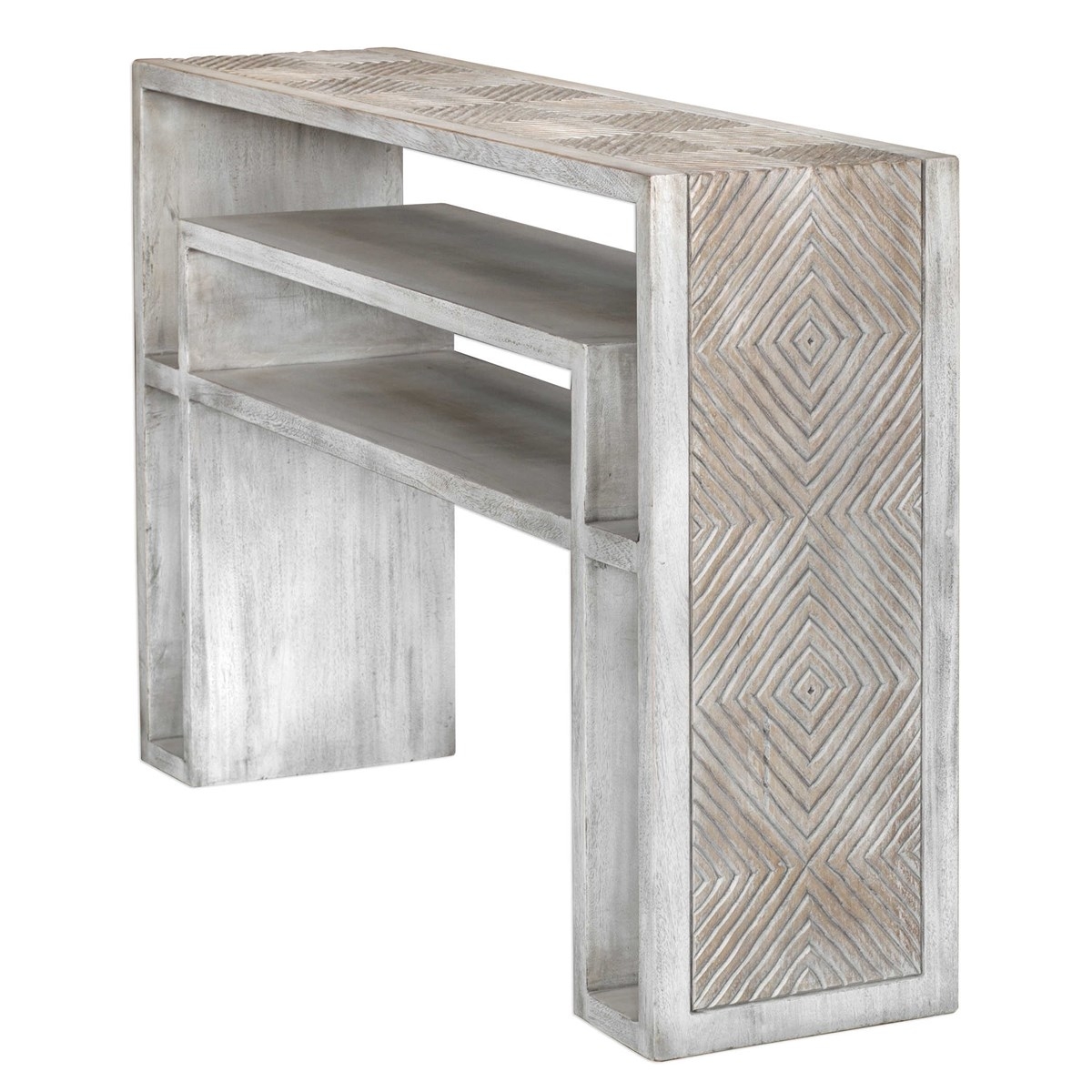 Genara Bone White Carved Console Table - Image 2