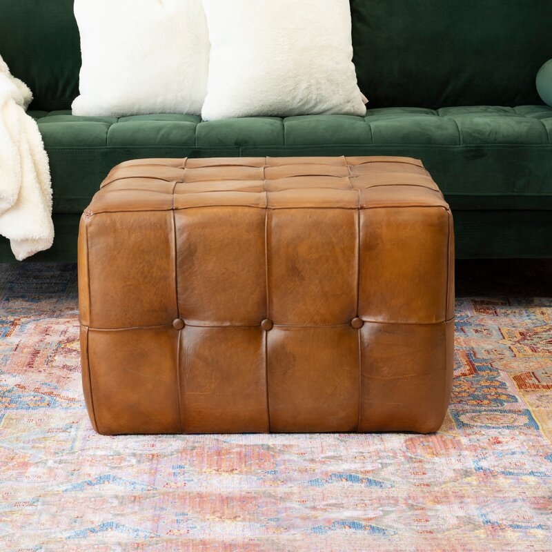 Billie-Faith 27'' Wide Genuine Leather Tufted Square Cocktail Ottoman - Image 3
