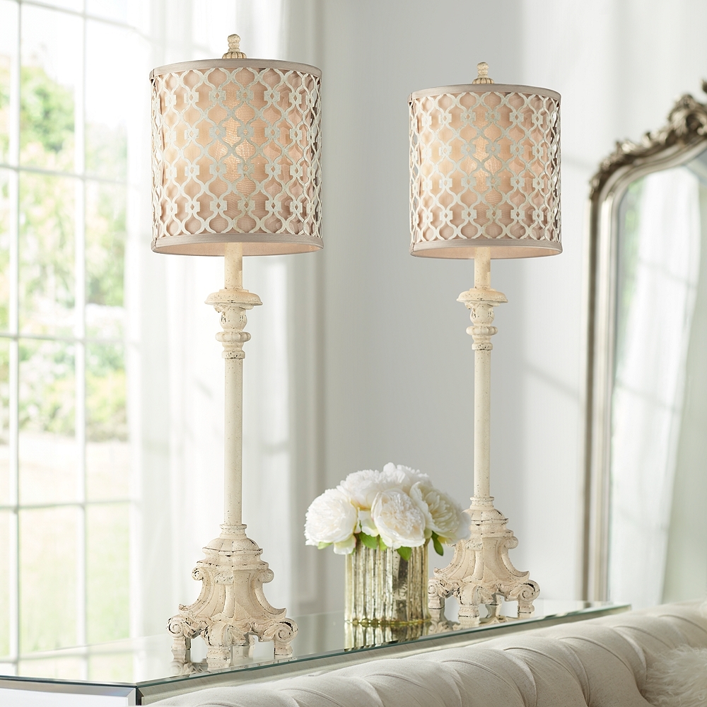 Regency Hill French Candlestick 34" Ivory White Buffet Lamps Set of 2 - Image 0