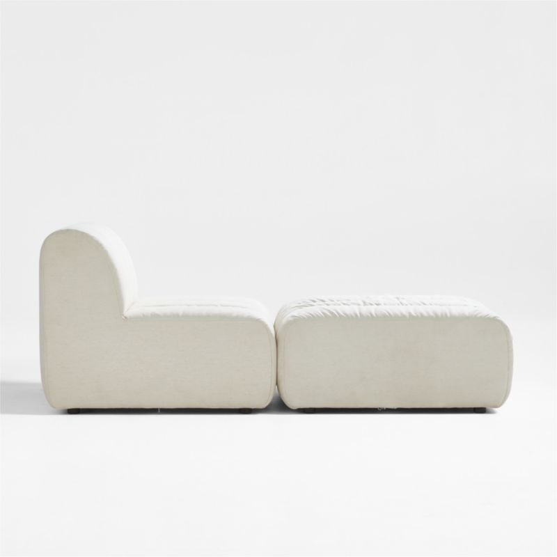 Jade Heathered Ivory Kids Puffer Armless Chair + Ottoman - Image 1