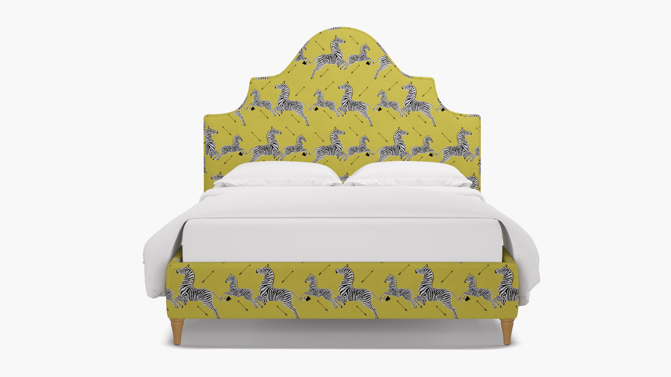 Statement Bed, Yellow Zebra, Natural Decorative Tapered Leg, Twin - Image 0