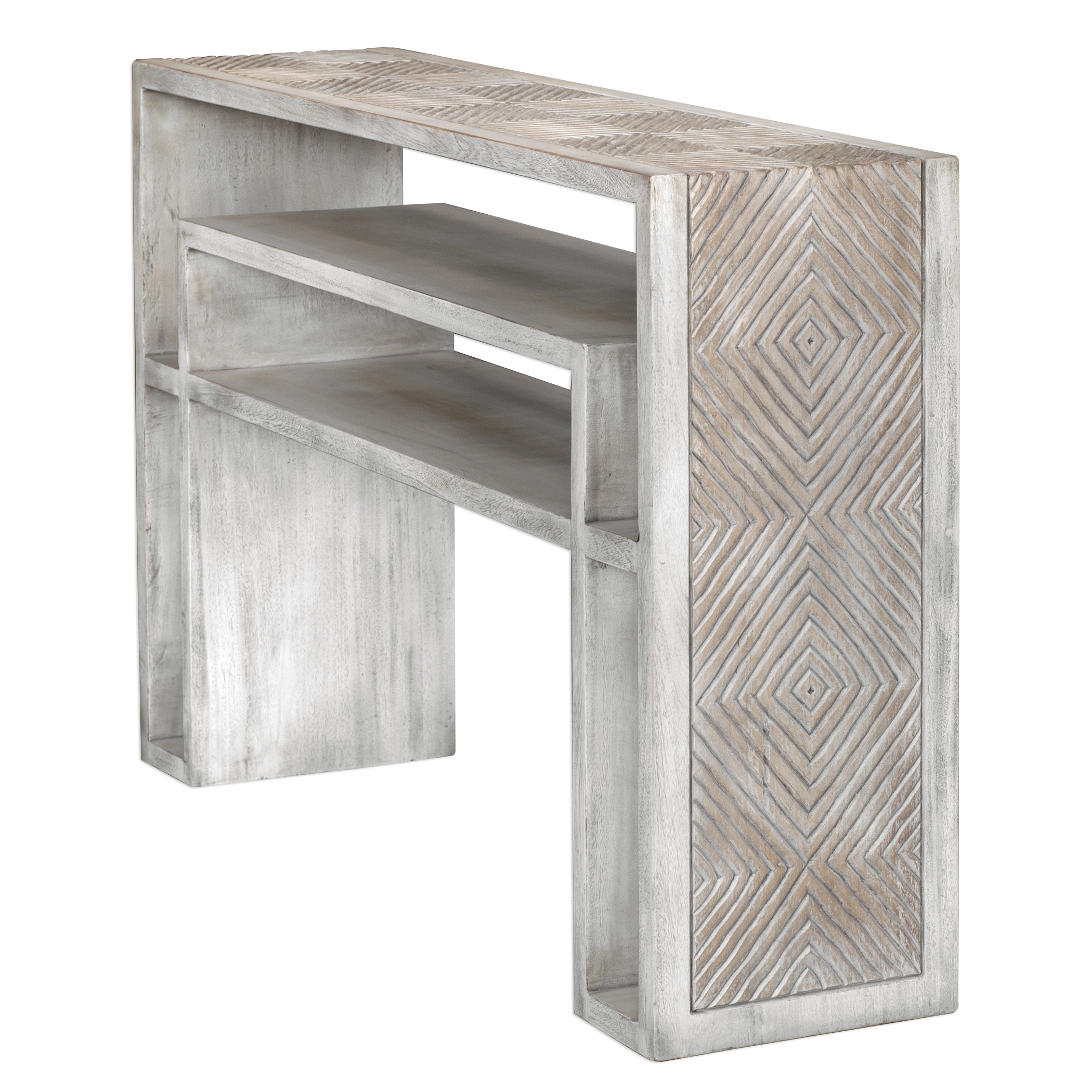 Genara Bone White Carved Console Table - Image 3