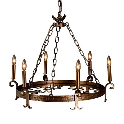 Veranda 6 - Light Candle Style Wagon Wheel Chandelier with Wrought Iron Accents - Image 0
