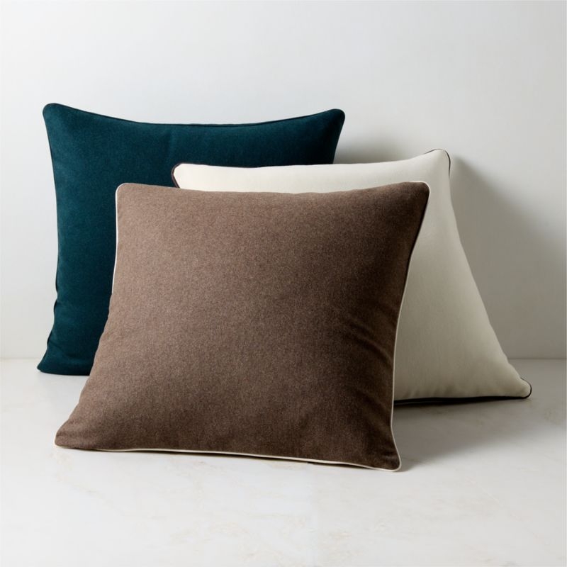 Contra Chestnut Brown Italian Wool Throw Pillow with Feather Down Insert 23"x23" - Image 3