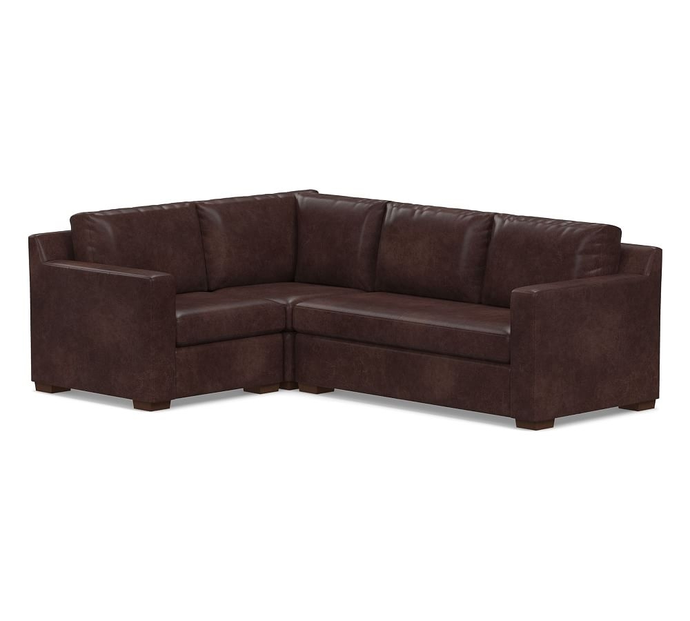 Shasta Square Arm Leather Right Arm 3-Piece Corner Sectional, Polyester Wrapped Cushions, Statesville Espresso - Image 0