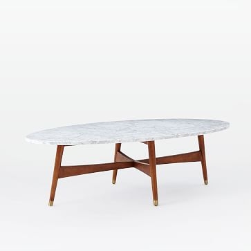Reeve Mid-Century Oval Coffee Table - Marble/Walnut - Image 3