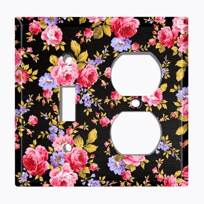 Metal Light Switch Plate Outlet Cover (Pink Black Flowers - Single Toggle Single Duplex) - Image 0