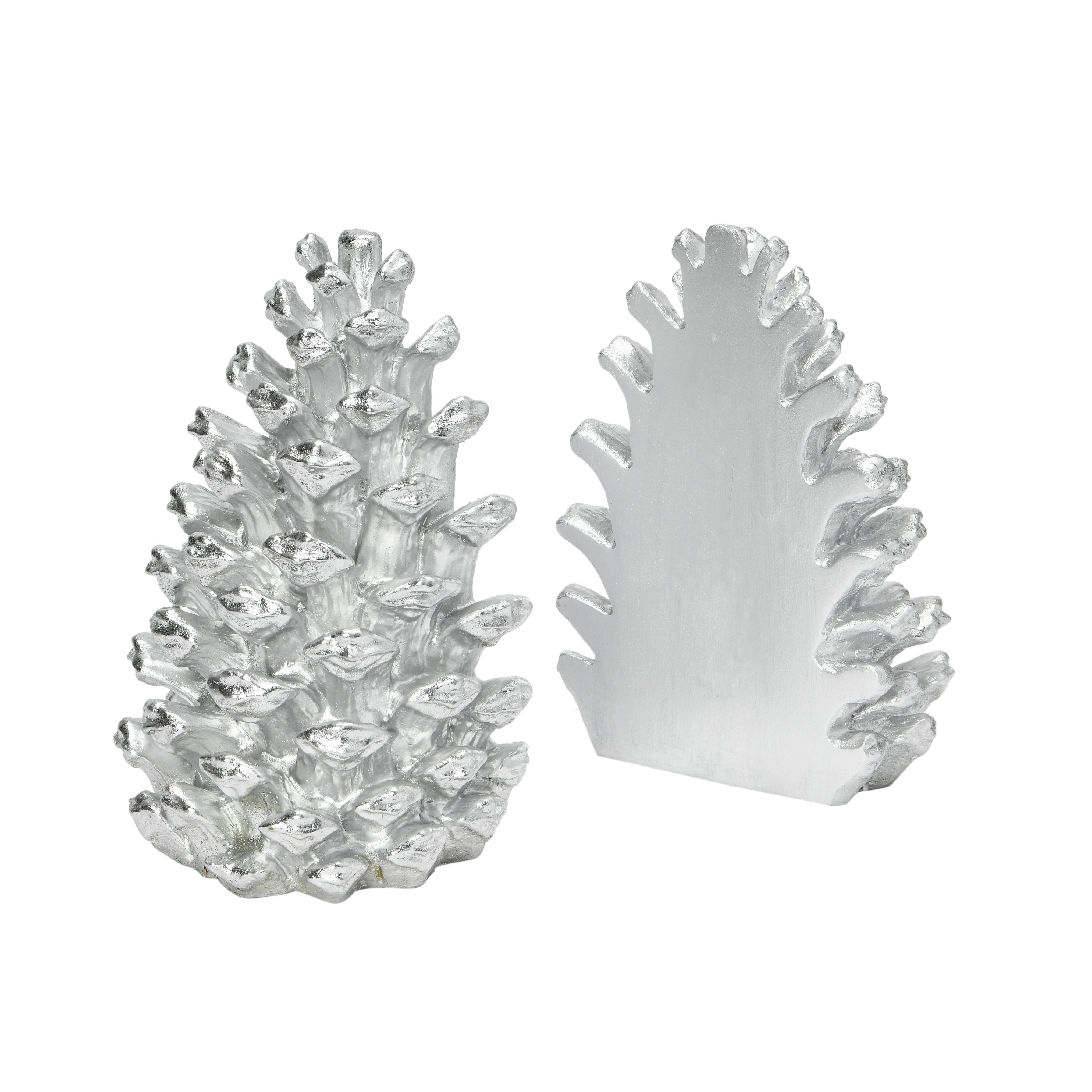 Resin Pinecone Bookends, Silver Finish - Image 0