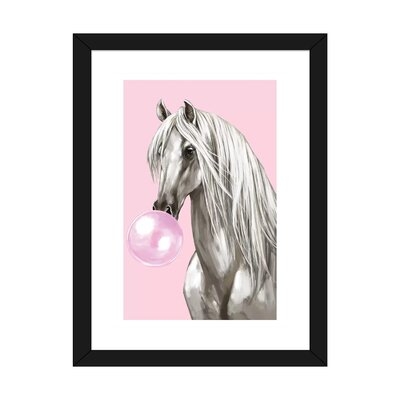 White Horse with Bubble Gum in Pink by Big Nose Work - Graphic Art Print - Image 0