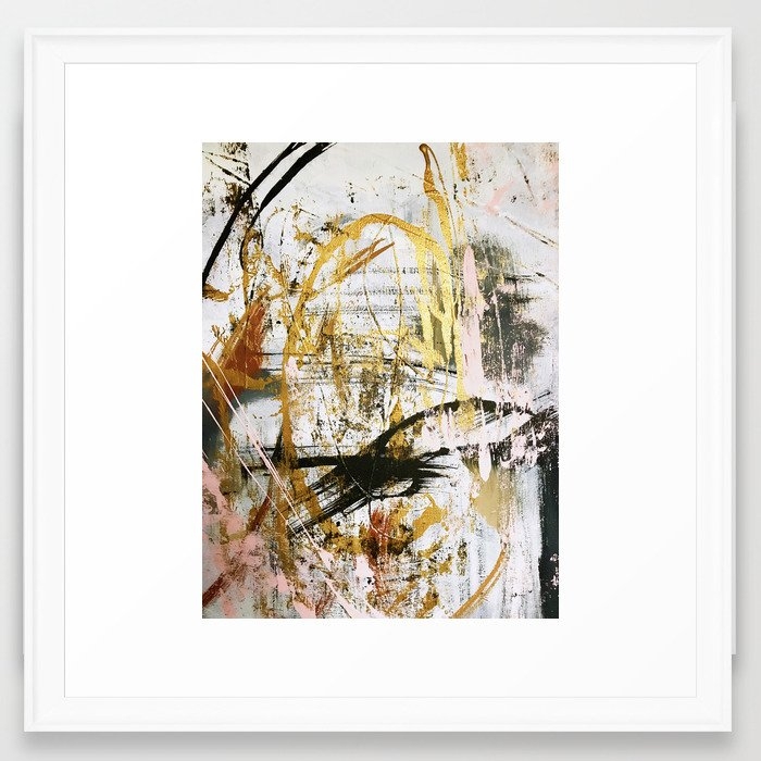 Armor [9]:a Bright, Interesting Abstract Piece In Gold, Pink, Black And White Framed Art Print by Alyssa Hamilton Art - Scoop White - Medium(Gallery) 20" x 20"-22x22 - Image 0