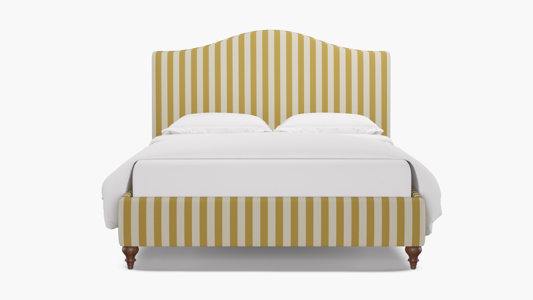 Camelback Bed, Citrine Cabana Stripe, Walnut Traditional Turned Leg, Twin - Image 0