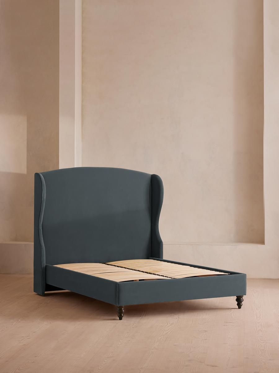 Rivas Bed, King, Velvet, Grey Blue, US - Image 0