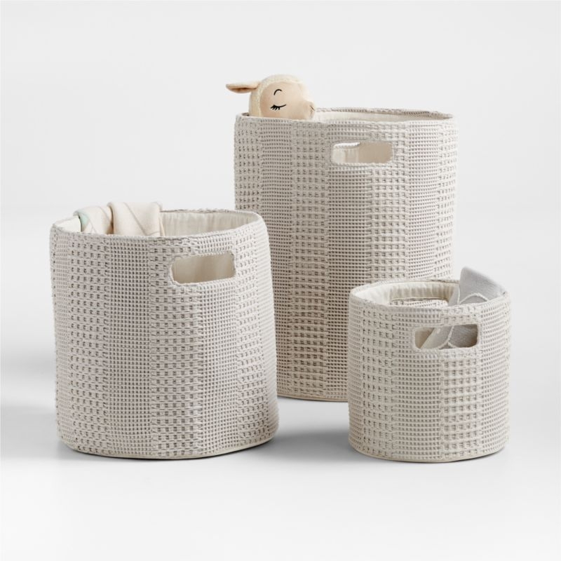 Nella Grey Cotton Waffle Weave Kids Hamper with Handles - Image 2
