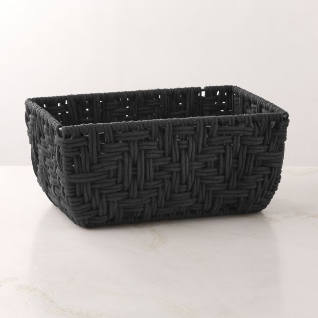 Rowen Handwoven Rectangle Black Cotton Storage Basket Small - Image 0