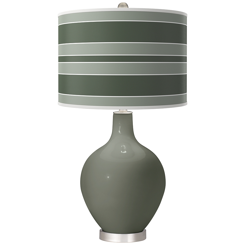 Pewter Green Bold Stripe Ovo Table Lamp - Image 0
