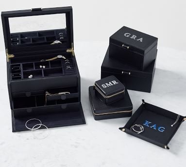 Quinn Jewelry Box, Large 13" x 9.25", Black, Shadow Printed - Image 3