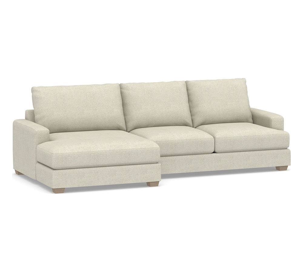 Canyon Square Arm Upholstered Right Arm Loveseat with Double Chaise SCT, Down Blend Wrapped Cushions, Performance Heathered Basketweave Alabaster White - Image 0