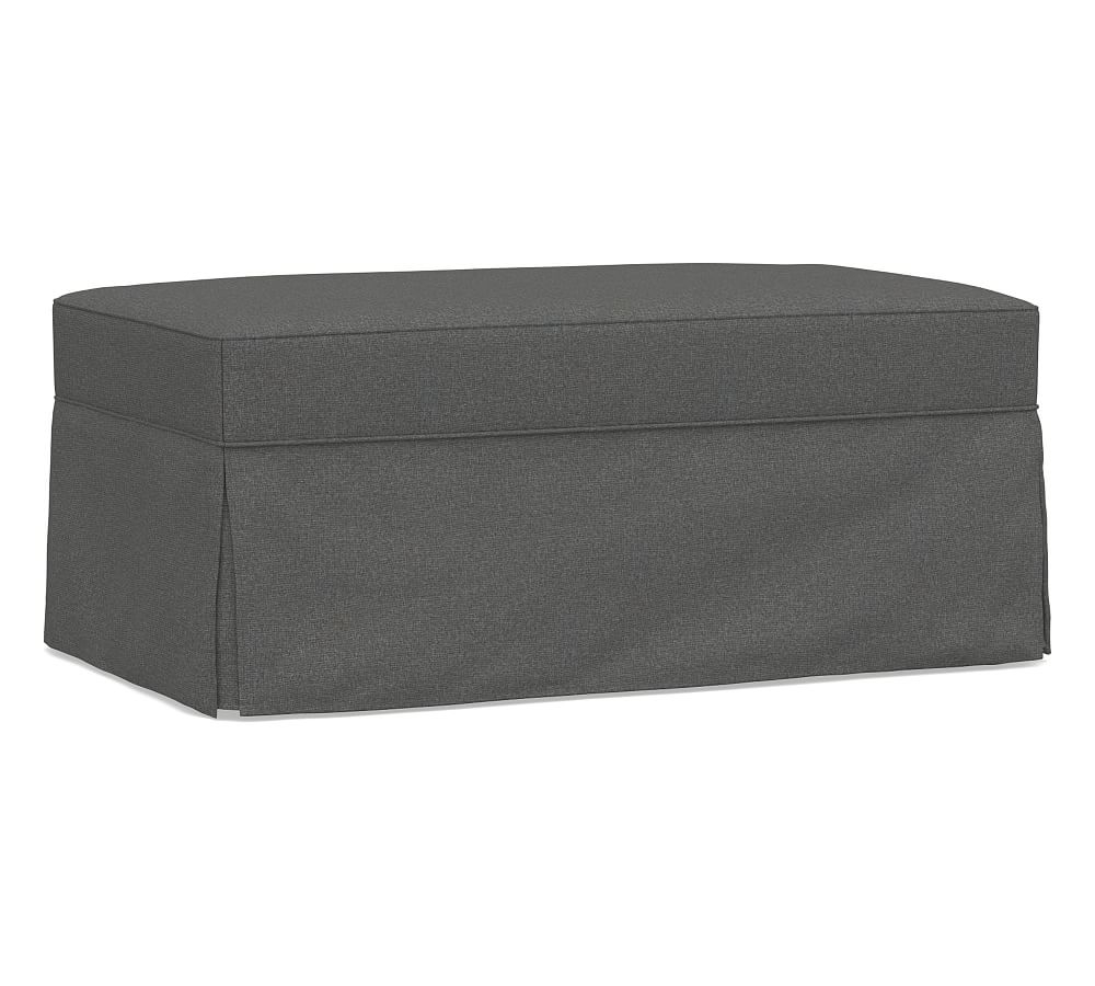 PB Comfort Slipcovered Storage Ottoman, Polyester Wrapped Cushions, Park Weave Charcoal - Image 0