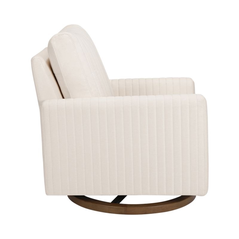 Babyletto Poe Cream Chenille Nursery Swivel Glider with Dark Wood Base - Image 3