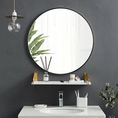 Ebern Designs 27.5'' Modern Metal Wall-mounted Round Mirror For Bathroom Entryway Black - Image 0