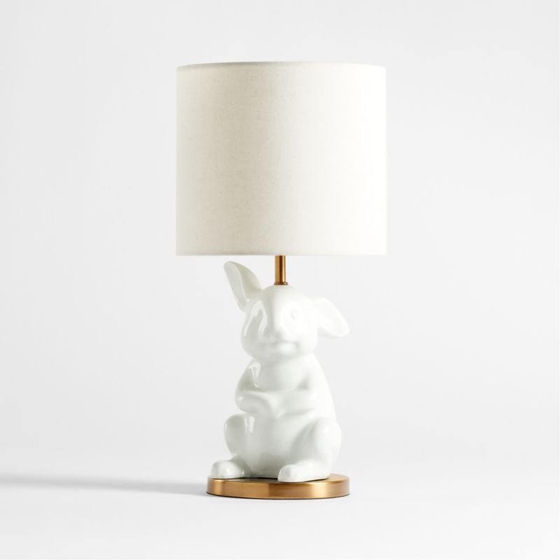 White Crackled Ceramic Woodland Bunny Kids Table Lamp - Image 1