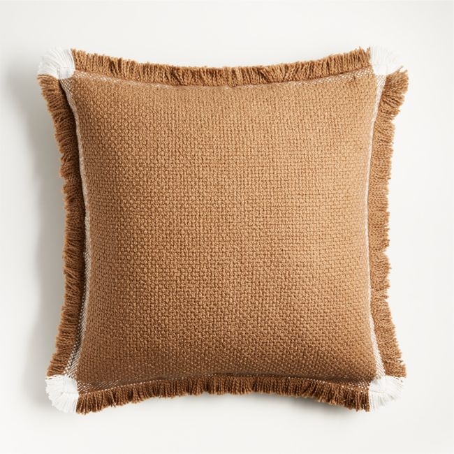 Weekend Camel Brown Organic Cotton Stripe 23x23 Throw Pillow Cover - Image 0