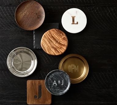 Alphabet Marble & Wood Coasters, Set of 4 - O - Image 4