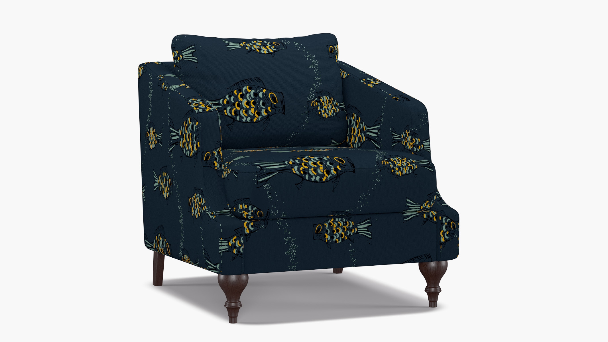 Slope Arm Chair, Indigo Sakana, Espresso Turned Wood Leg - Image 1