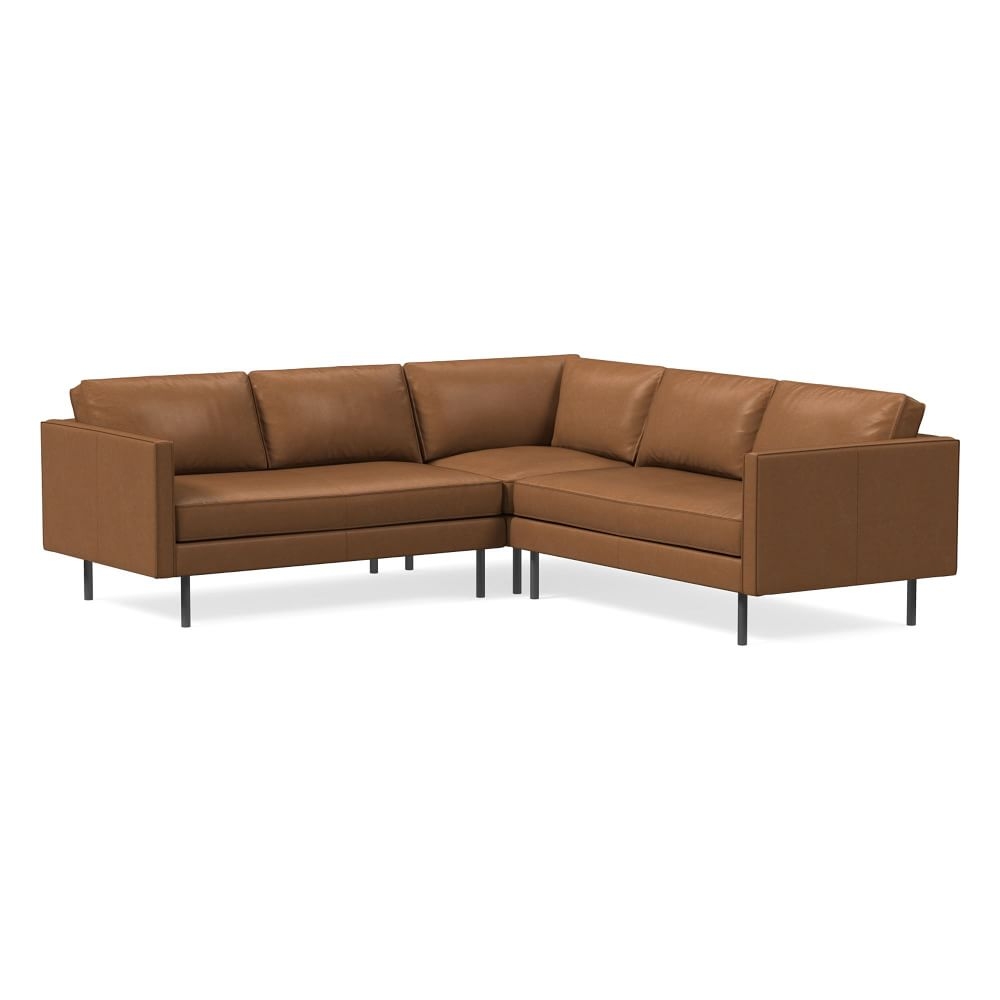 Axel 95" 3-Piece L-Shaped Sectional, Weston Leather, Cinnamon, Metal - Image 0