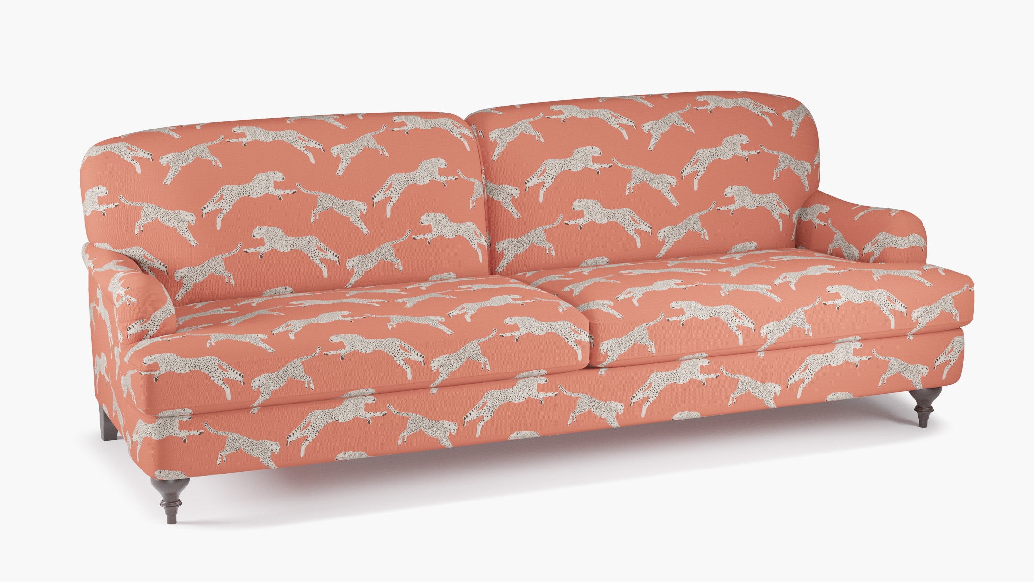 English Roll Arm Sofa, Henna Cheetah, Espresso Turned Wood Leg - Image 1