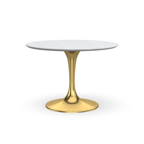 Tulip Pedestal Dining Table, 42 Round, Antique Brass Base, Carrara Marble Top - Image 0