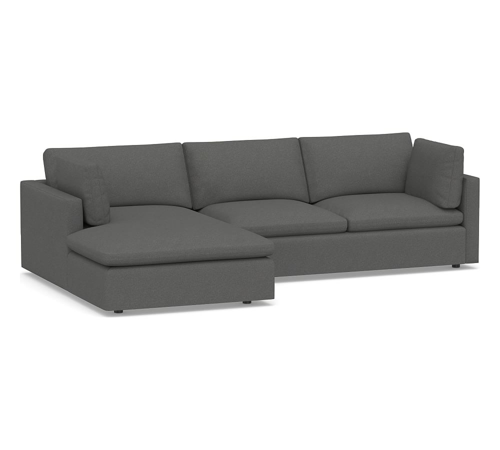 Bolinas Upholstered Right Arm Loveseat with Chaise Sectional, Down Blend Wrapped Cushions, Park Weave Charcoal - Image 0