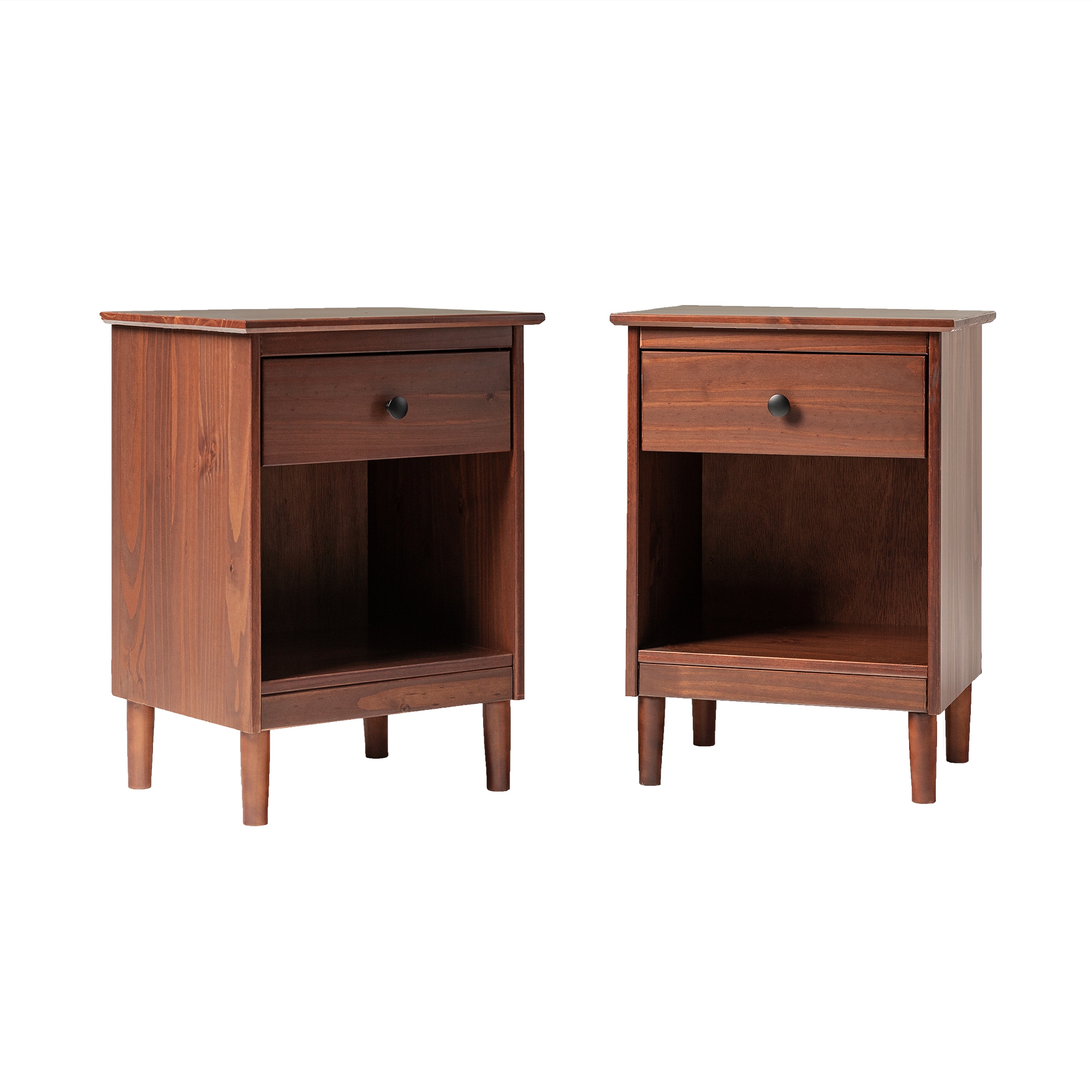 2 Piece, 1 Drawer Solid Wood Nightstands - Walnut - Image 3
