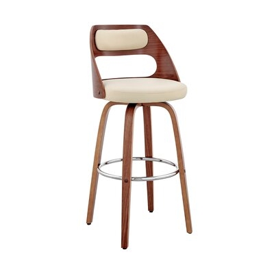 30 Inch Leatherette Barstool With Cut Out Back, Gray And Brown - Image 0