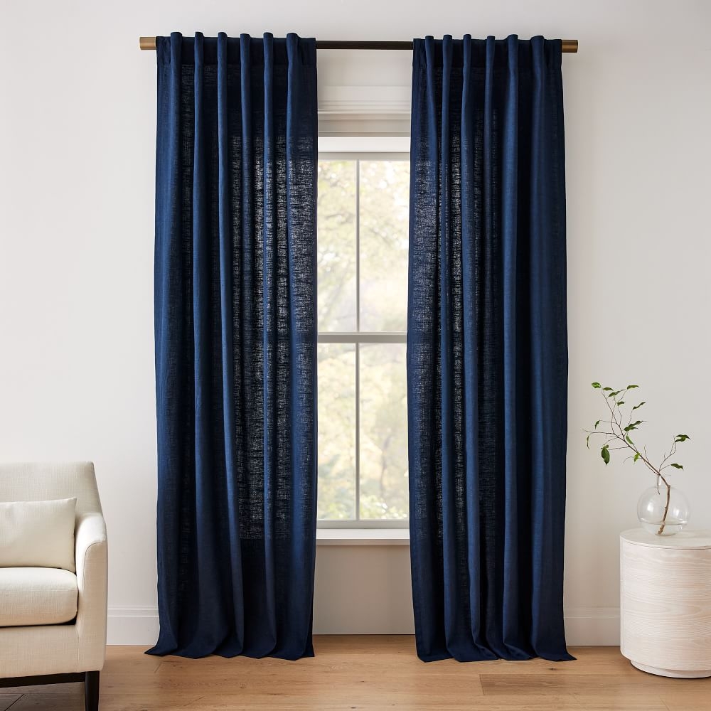 Textured Luxe Linen Curtain, Midnight, 48"x108" - Image 0