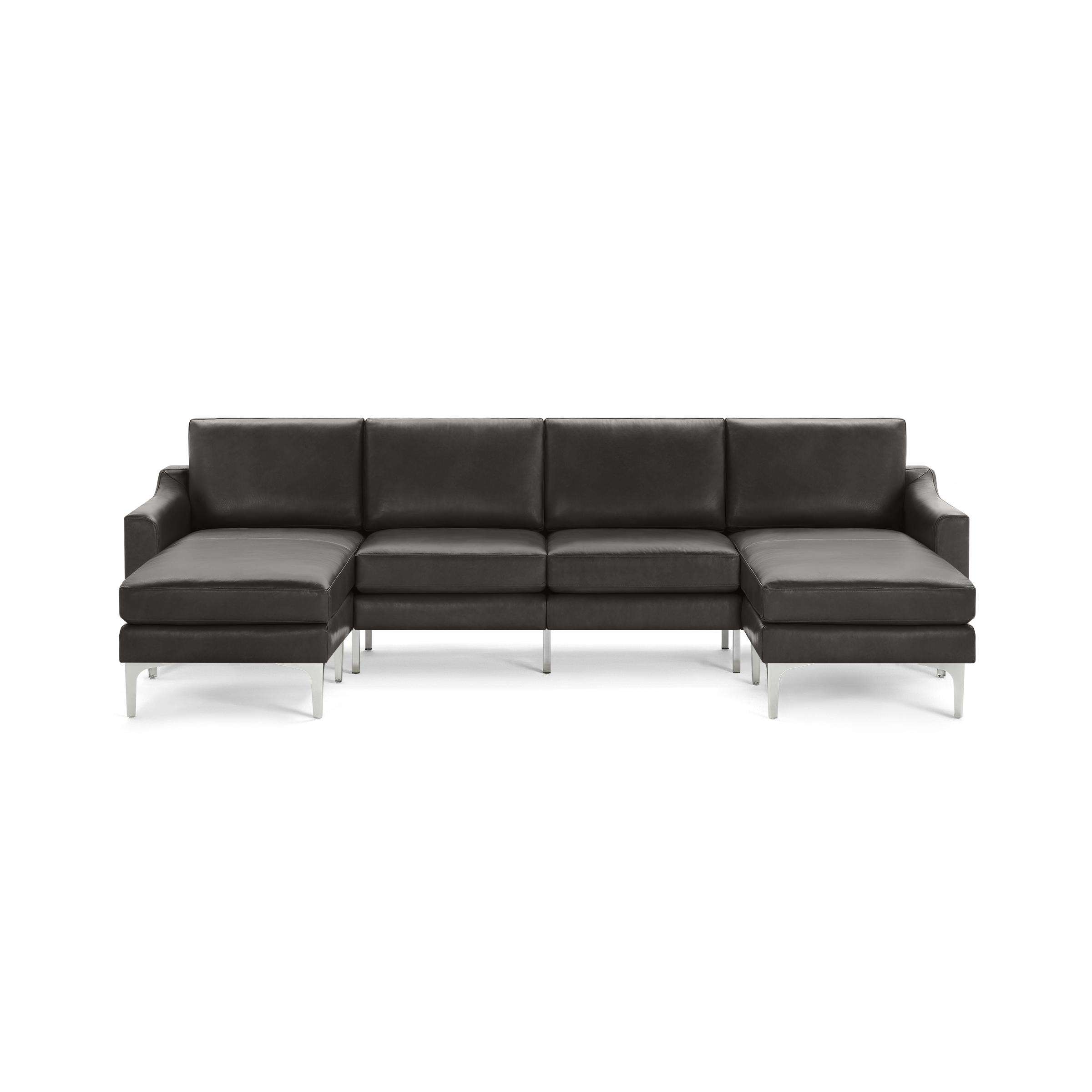 Nomad Leather Double Chaise Sectional - Slate - Top Grain Leather / Chrome - Metal / Slope - Image 0