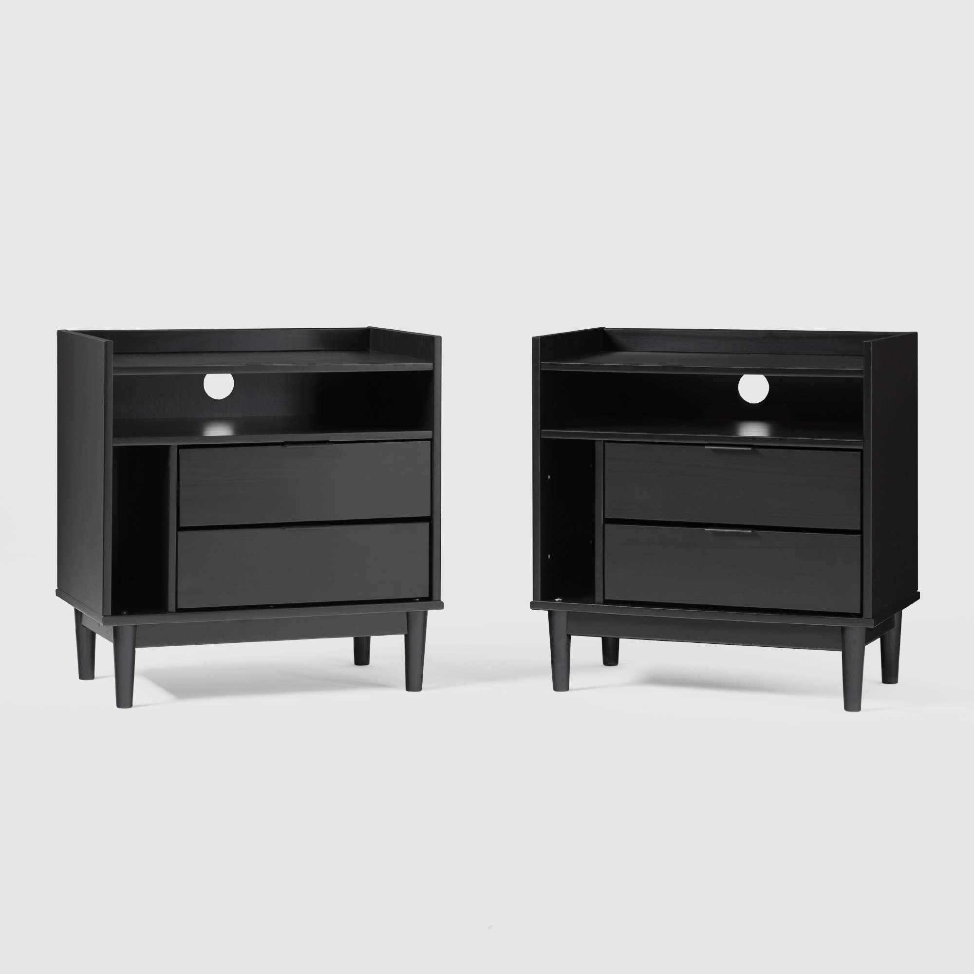 25" Solid Wood 2-Drawer Night Stand with Gallery - 2PK - Black - Image 1