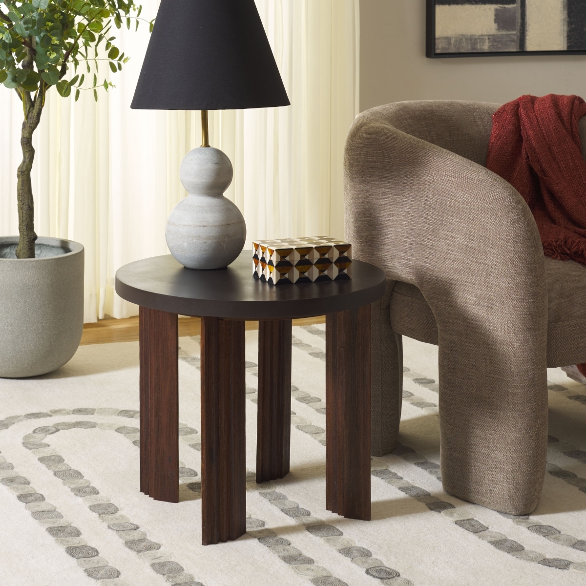 Basilio Accent Table - Charcoal / Espresso - Safavieh - Image 1