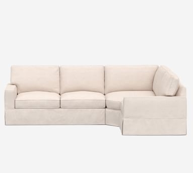 PB Comfort Square Arm Slipcovered Right Arm 3-Piece Wedge Sectional, Box Edge Down Blend Wrapped Cushions, Performance Heathered Basketweave Alabaster White - Image 1