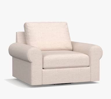 Big Sur Roll Arm Upholstered Swivel Armchair, Down Blend Wrapped Cushions, Performance Slub Cotton Ivory - Image 1