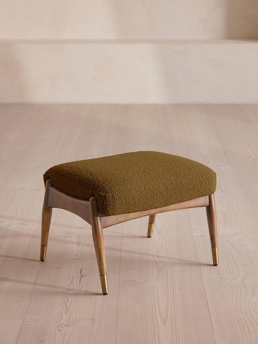Theodore Oak Footstool, Textured Wool Boucle, Kelp, US - Image 0